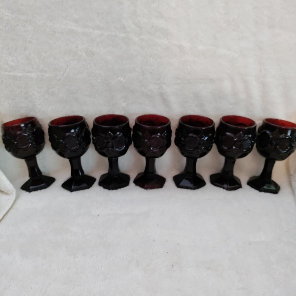 Set of 7 Avon Cape Cod Ruby Wine Glasses
